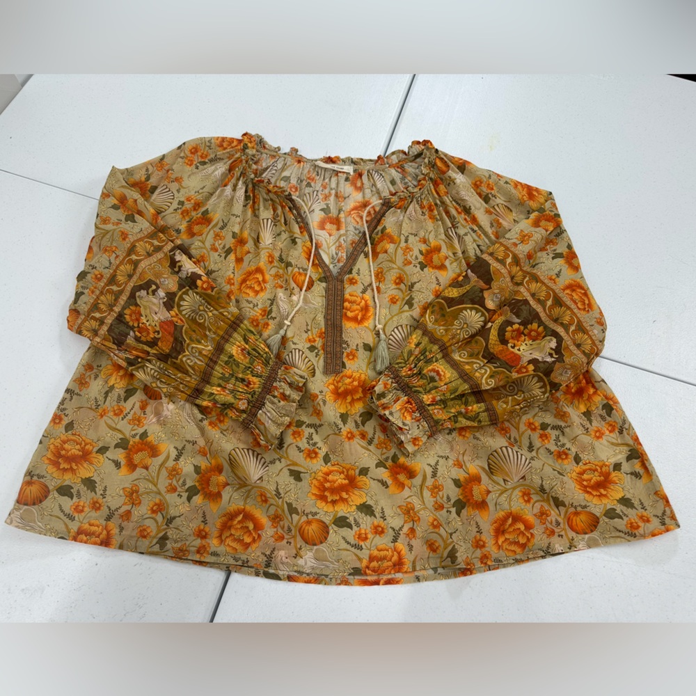 Spell & The Gypsy Seashell Floral Blouse Boho Peasant Autumn Harvest Festival L - Picture 11 of 16